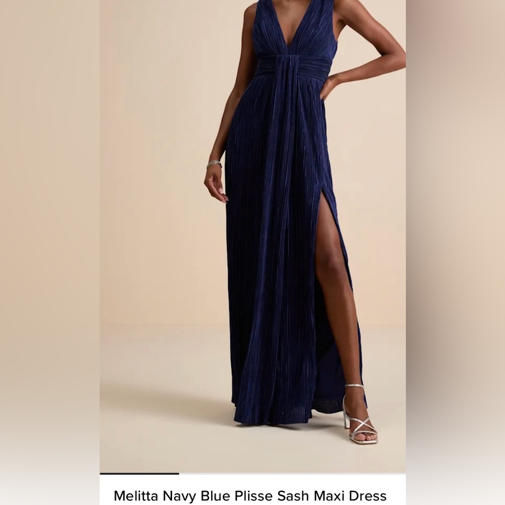 Melitta Navy Blue Plisse Sash Maci Dress